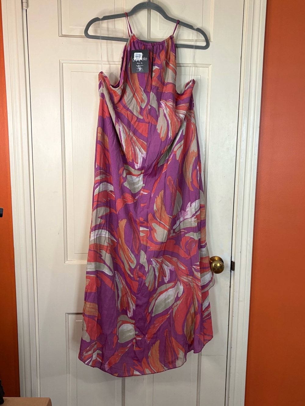 Mlle Gabrielle Maxi Dress Size XL High Low Sleeveless Keyhole Pink Floral New - Picture 5 of 15